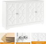 Sideboard Buffet Cabinet with Storage, 56" Modern Sideboard with 4 Carved Doors and Adjustable Shelves