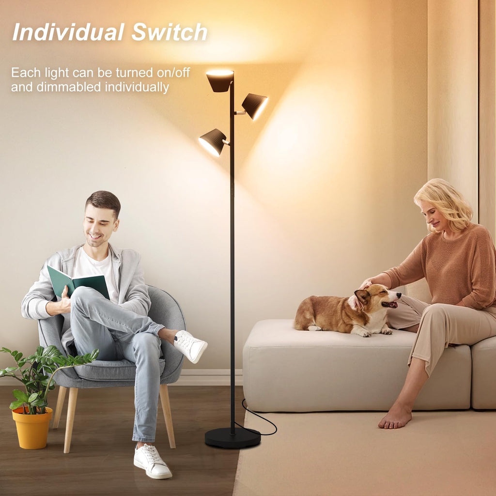 LED Tree Floor Lamp, 42W 4500lm Dimmable Standing Lamp with Remote & Touch Control, Modern Super Bright 3 Rotatable