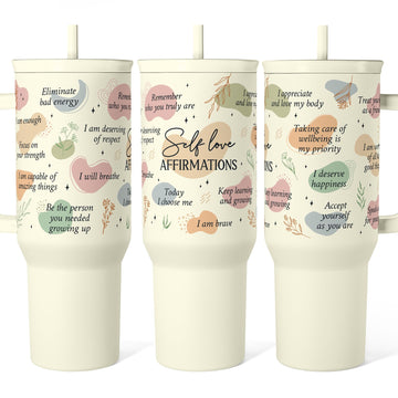 Inspirational Tumbler with Handle 40oz, Daily Positive Inspiration Coffee Cup Stainless Steel Travel Mug