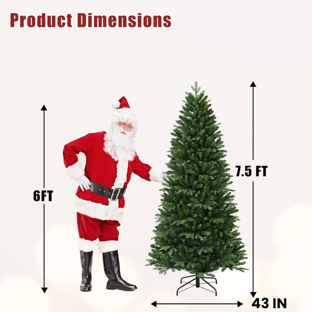 7.5ft Skinny Christmas Tree for Small Spaces, Unlit Slim Artificial Xmas Tree with Real Touch PE/PVC Needles, Easy