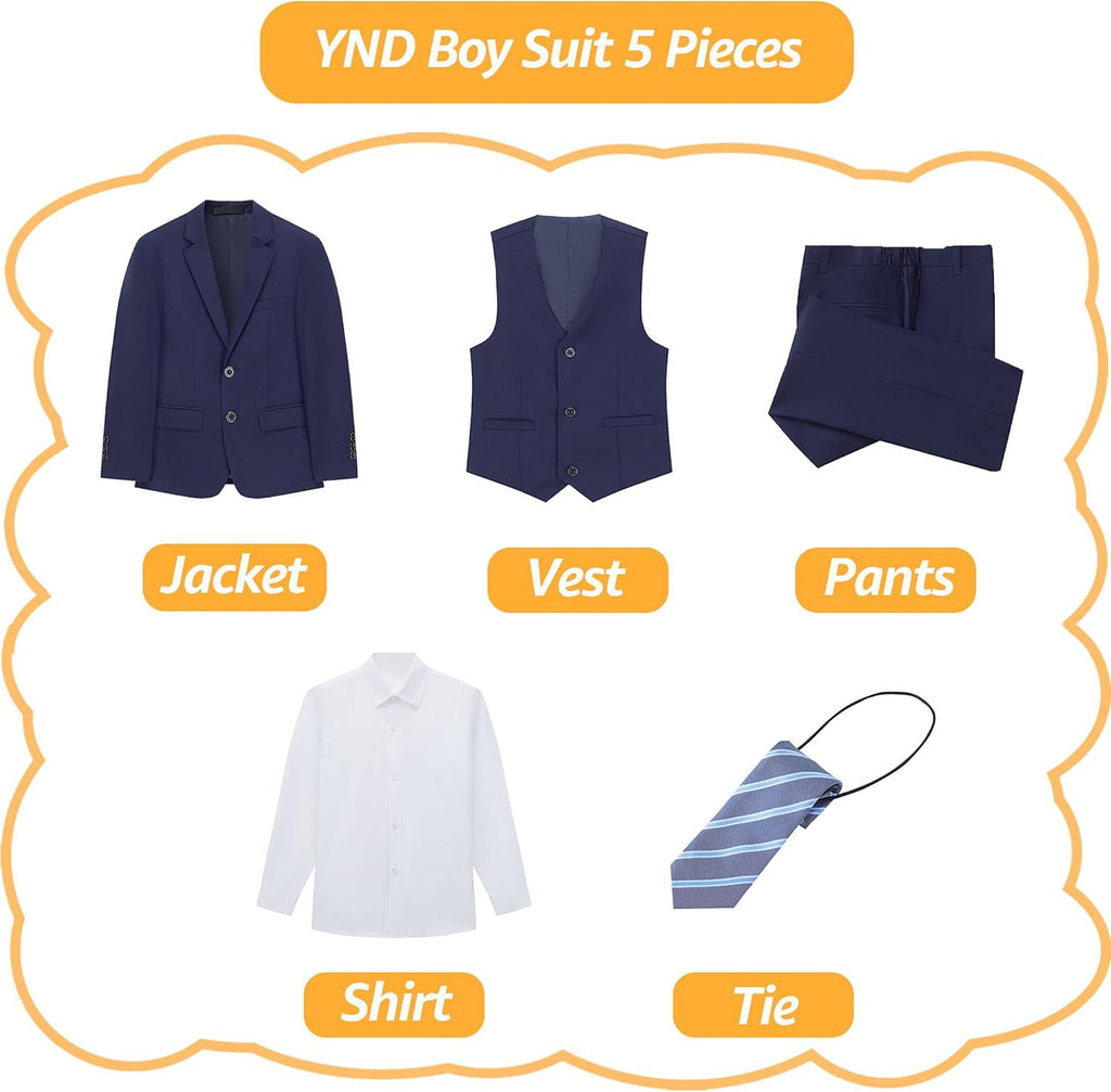 Boys Formal Slim Fit, Piece Suits for Kids, Jacket Vest Pants Shirt and Tie for Wedding Prom