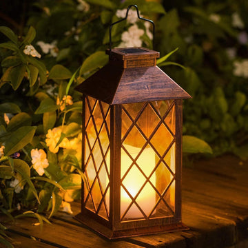 14" Solar Lanterns Outdoor Garden Lantern Waterproof LED Flickering Flameless Candle Mission Lights for