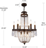 Crystal Chandelier,9 Lights French Empire Crystal Chandelier,Rustic Farmhouse Pendant Chandeliers Lighting,Adjustable Antique Bronze Ceiling Light Fixture for Dining Living Room Bedroom Foyer A108-B0CF9RSWJW