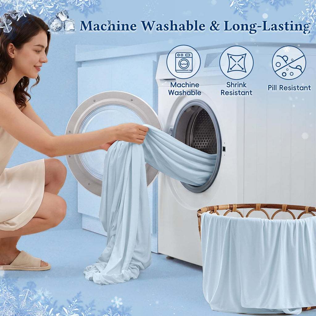 Cooling Fitted Sheet Set Q-Max > 0.48, Twin Size, Ice Blue