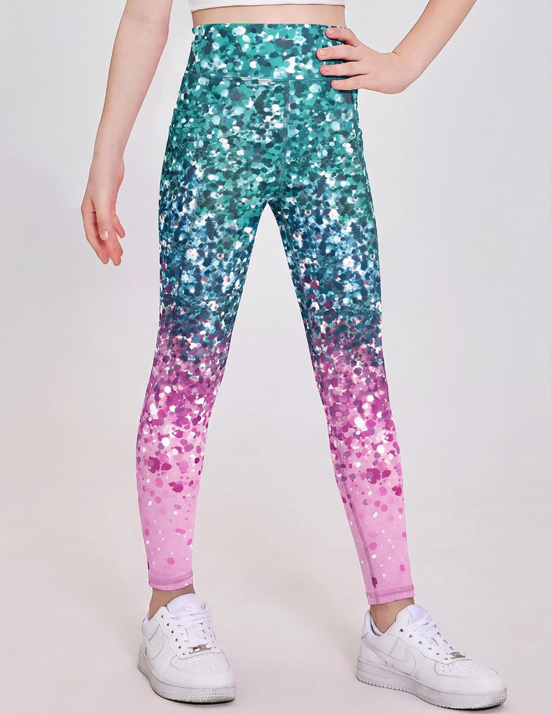 Girls Athletic Leggings with 4 Pockets Kids Workout Yoga Pants
