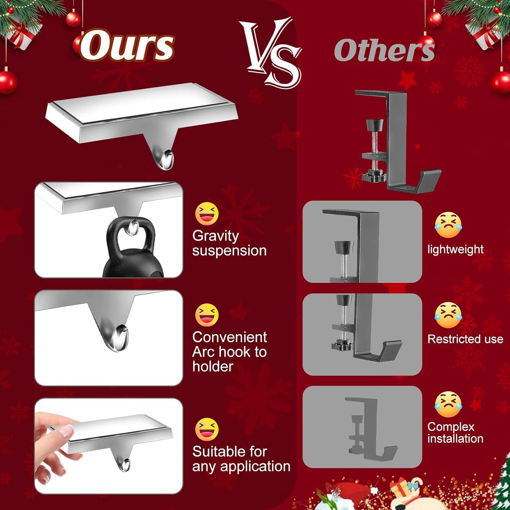 Christmas Stocking Holders for Mantle Set of 4, Heavy Duty 3D Stocking Stand Weighted Stocking Hooks Christmas