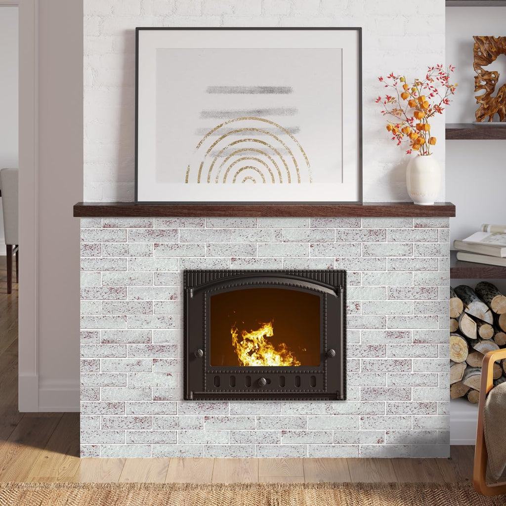 100 Whitewash Red Faux Brick Wall Tiles, 3D Thin Brick Veneers, Fireplace and Fence Wall Panels (14.2 sq ft)