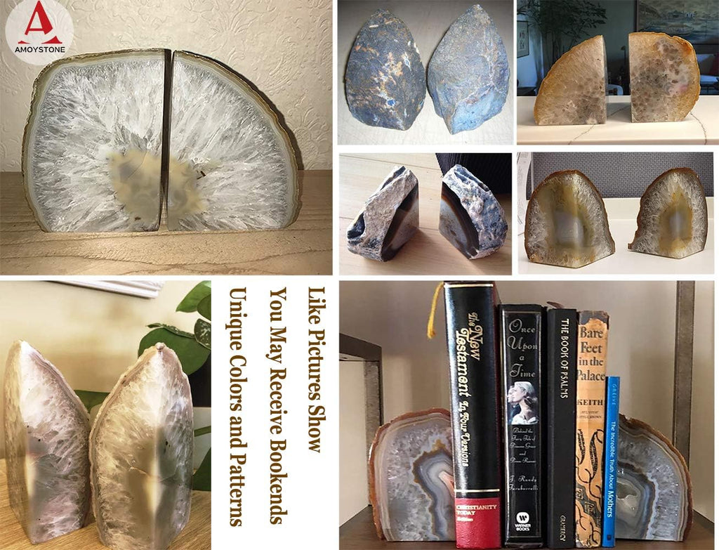 Agate Bookends Geode Book Ends Heavy Duty Bookend Holder Decor with Rubber Bumpers 1 Pair Teal 2-3 lbs and 1