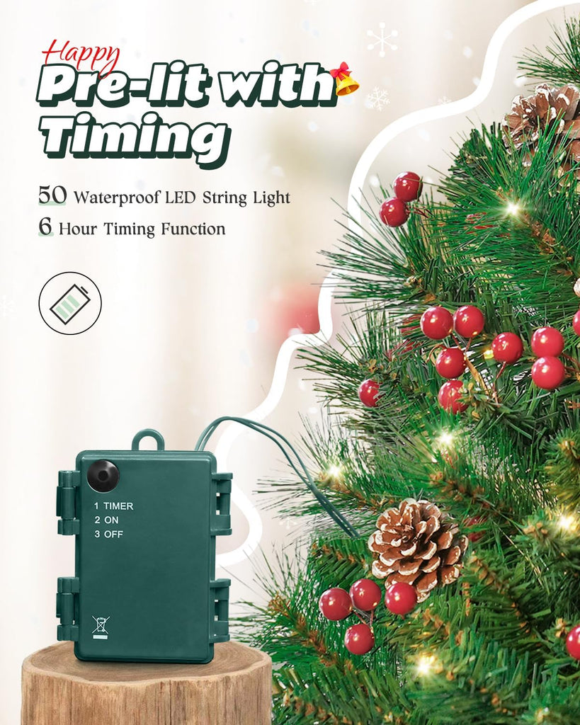 2ft Tabletop Pre-lit Christmas Tree with Star Treetop, Clear LED Lights, Artificial Xmas with Burlap Base for Table