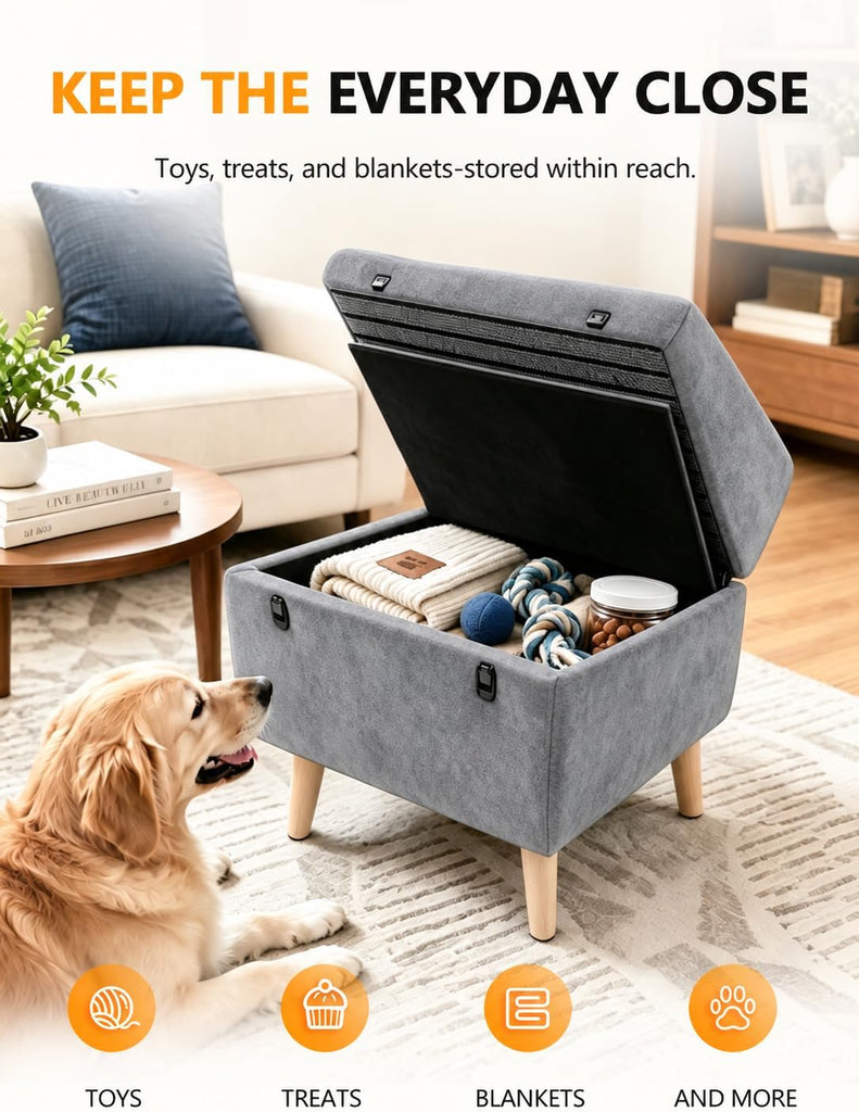 Dog Ramp Ottoman with Storage for Small Dogs, Dog Stairs for Couch