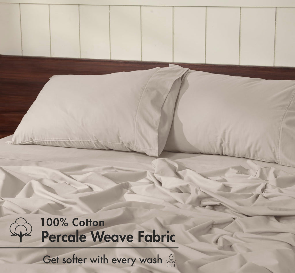 100% Cotton Sheets, Percale Weave Set, Linen