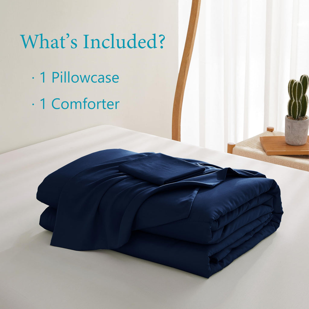 Bamboo Viscose Comforter Set Twin Size 2 Pieces - Navy Blue
