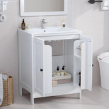 Bathroom Vanity with Ceramic Sink, 24 Inch White Bathroom Sink Cabinet Combo, Restroom Basin Cabinet with 2 Doors,Modern Lavatory Laundry Room Freestanding Organizer w/4-Tier-Hidden Storage A133-B0DYYTVNTN