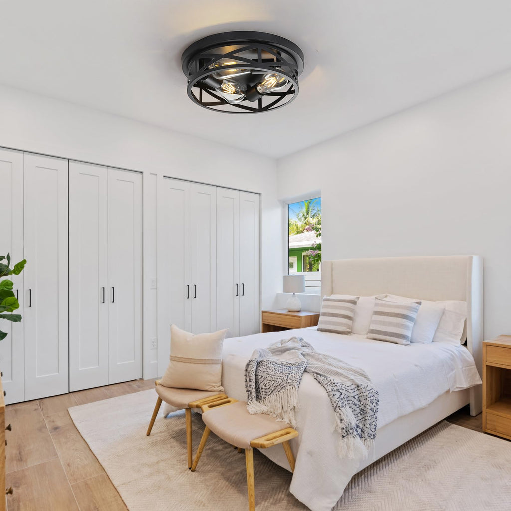 2 Pack Cage Ceiling Light Fixtures, 3-Light Farmhouse Close to Ceiling Lights with Metal, 13 Inch Vintage Ceiling