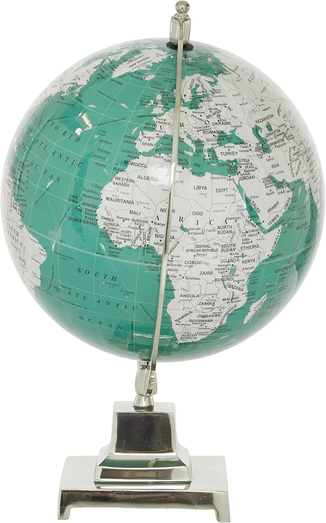 Aluminum Metal Educational/Geographic Earth Globe, Desk Globe 12" x 12" x 18", Teal