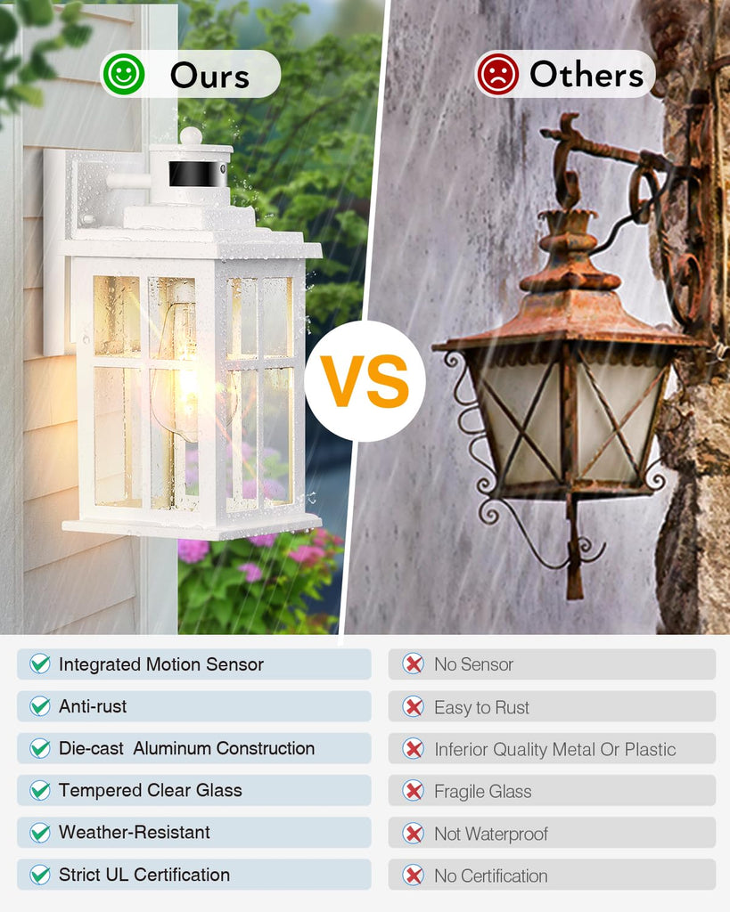 White Outdoor Wall Lights, Motion Sensor Porch Light Outdoor, Dusk to Dawn Outdoor Light Fixtures, Waterproof Outside