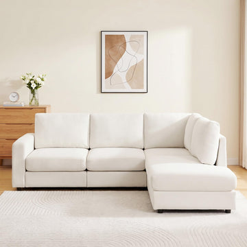 100" L-Shaped Sectional Couch with Reversible Deep Chaise, Beige