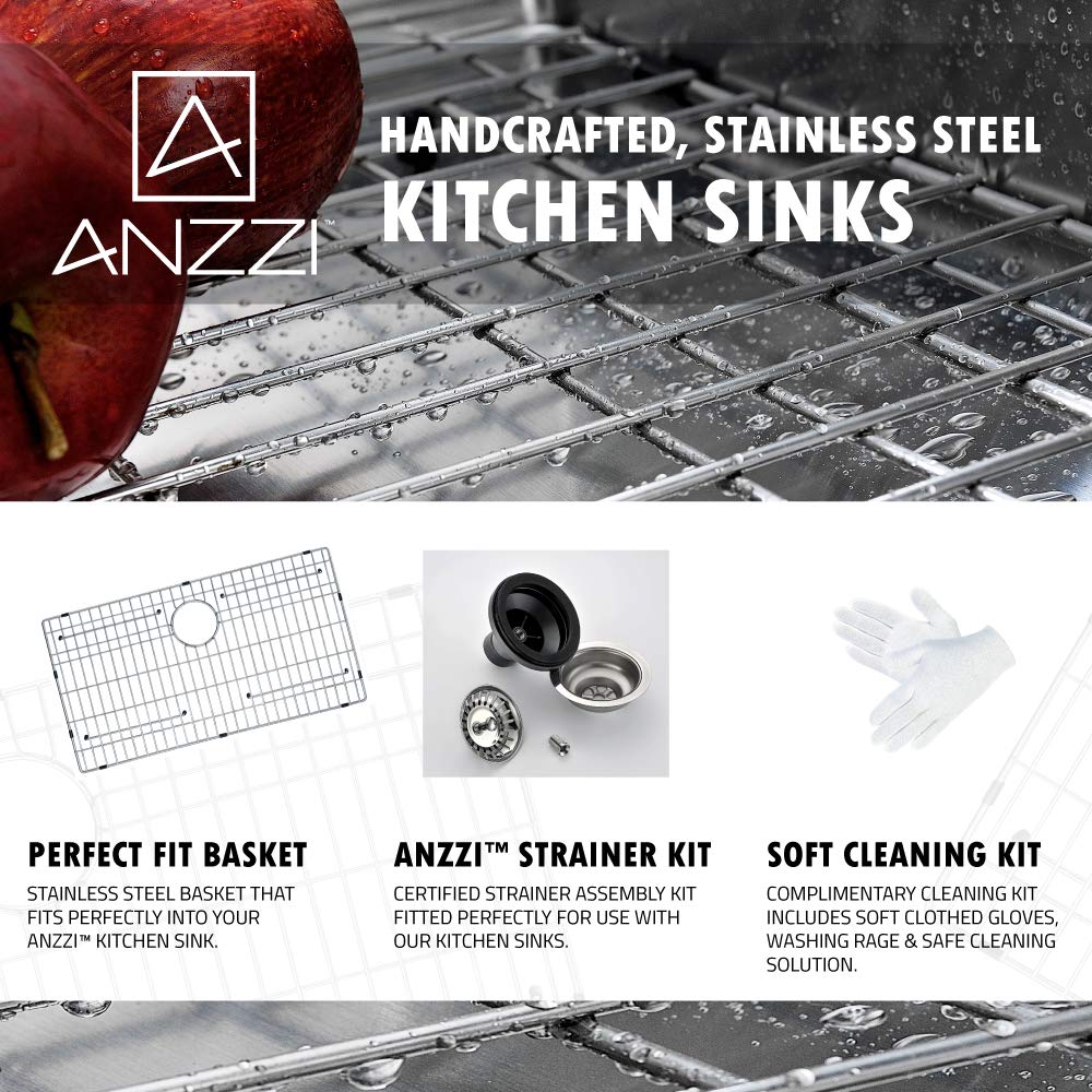 Elysian 32" Farmhouse Stainless Steel Kitchen Sink With Strainer, 16