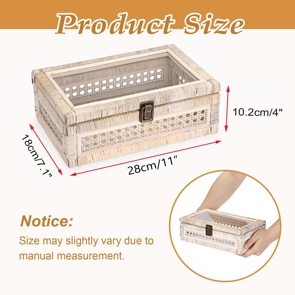 Decorative Storage Basket with Lid Handwoven Rattan Box, 11"x7.1"x4"