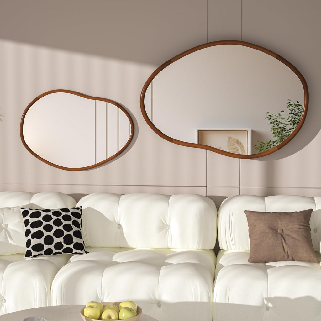 Irregular Wall Mirror Asymmetrical: Abstract Wood Frame 43x30 inch