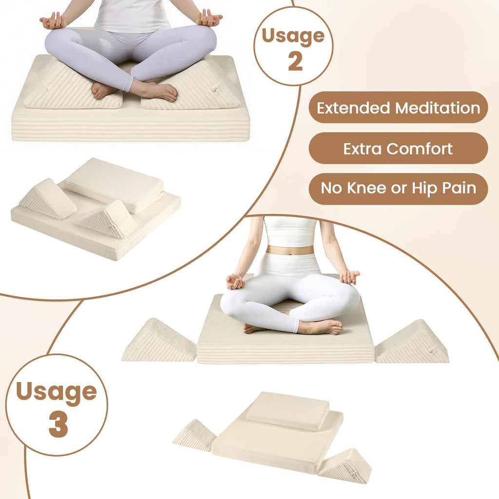 Meditation Cushion, Meditation Mat with Knee Support, Beige
