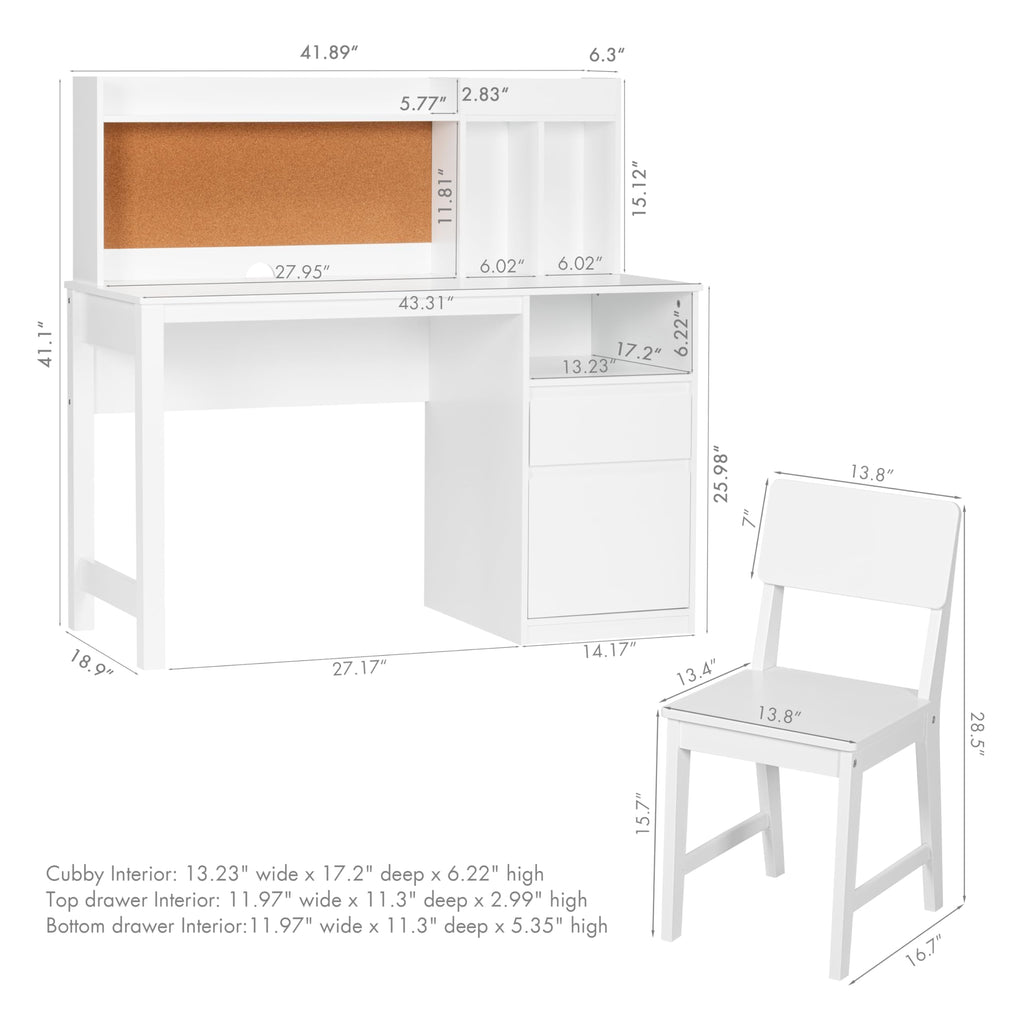 Wooden Kids Study Desk Set with Hutch and Storage for Ages 5-12