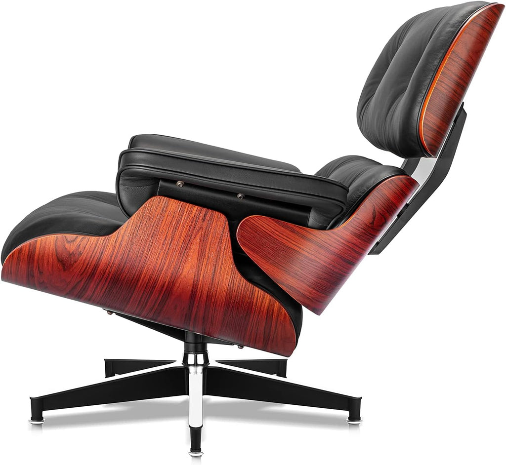 Mid Century Modern Top Grain Leather Chaise Lounge Chair & Ottoman