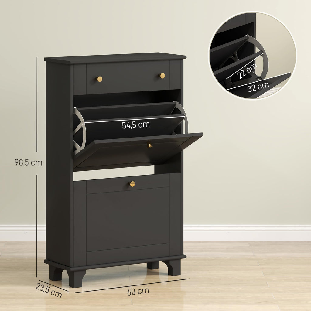 Narrow Entrance Shoe Cabinet 8 Pairs 60 x 23.5 x 98.5 cm Black