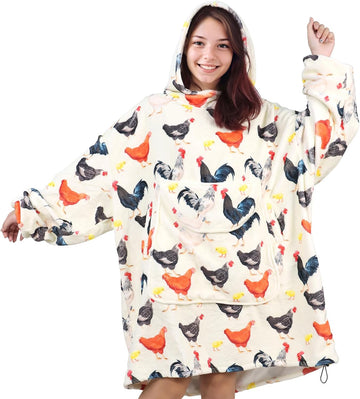 Chicken Wearable Blanket Hoodie for Women - Funny Hooded Blanket with Oversized Pocket - Chicken Decor Gifts for