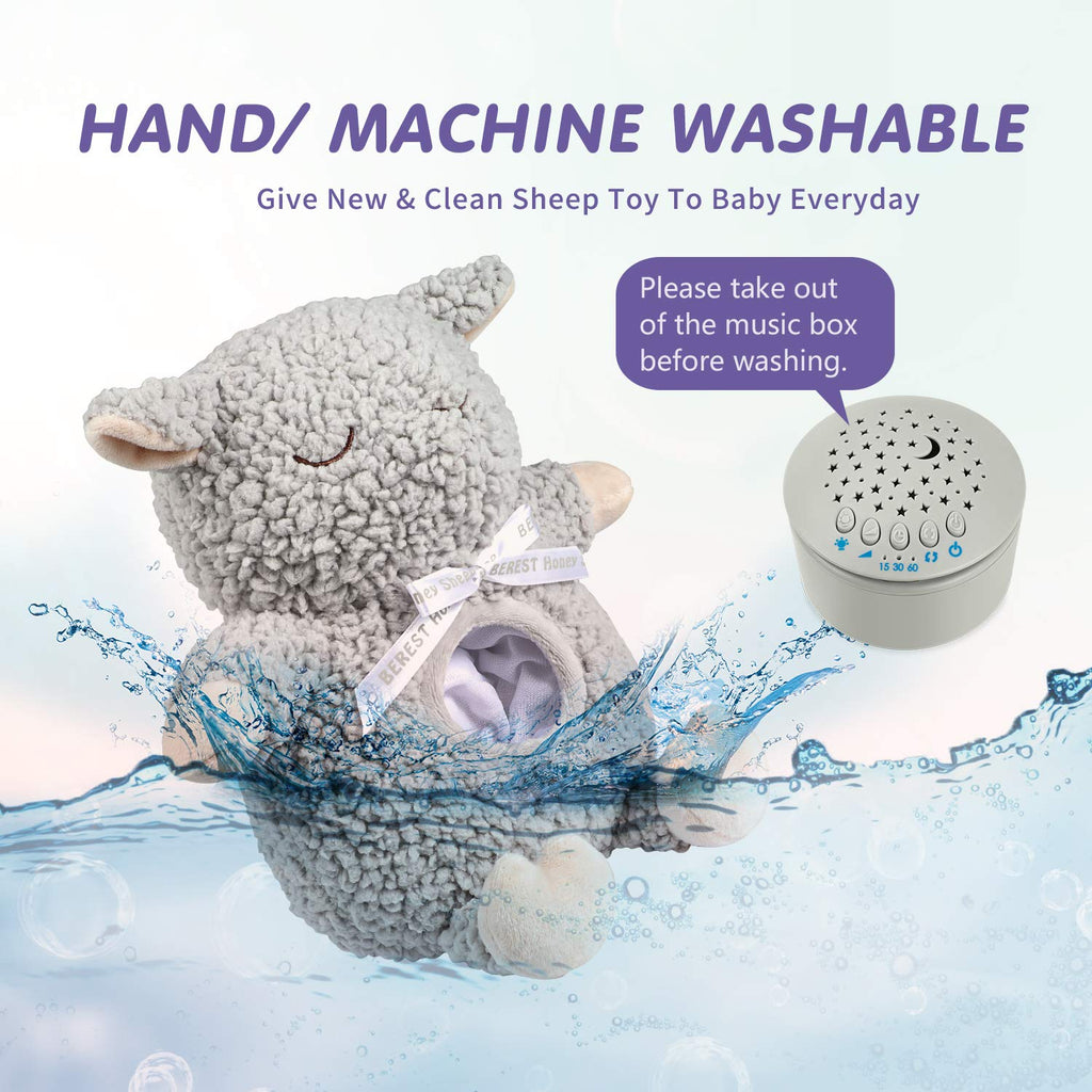 Baby Sleep Soother with Projector Night Light & Auto-Off Timer, Musical Sheep Plush Toy with White Noise, Heartbeat