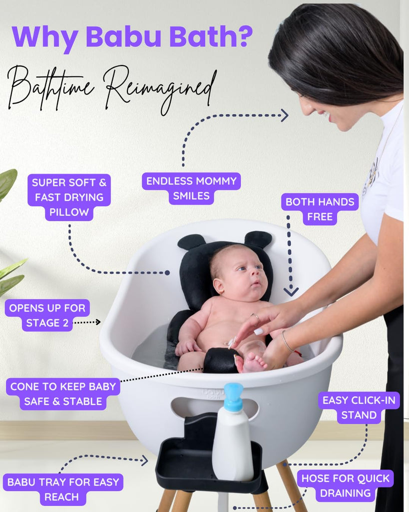 Luxury Baby Bathtub with Wooden Stand - 3-Stage Convertible, Ergonomic & Back-Saving Design (Pink Bundle)