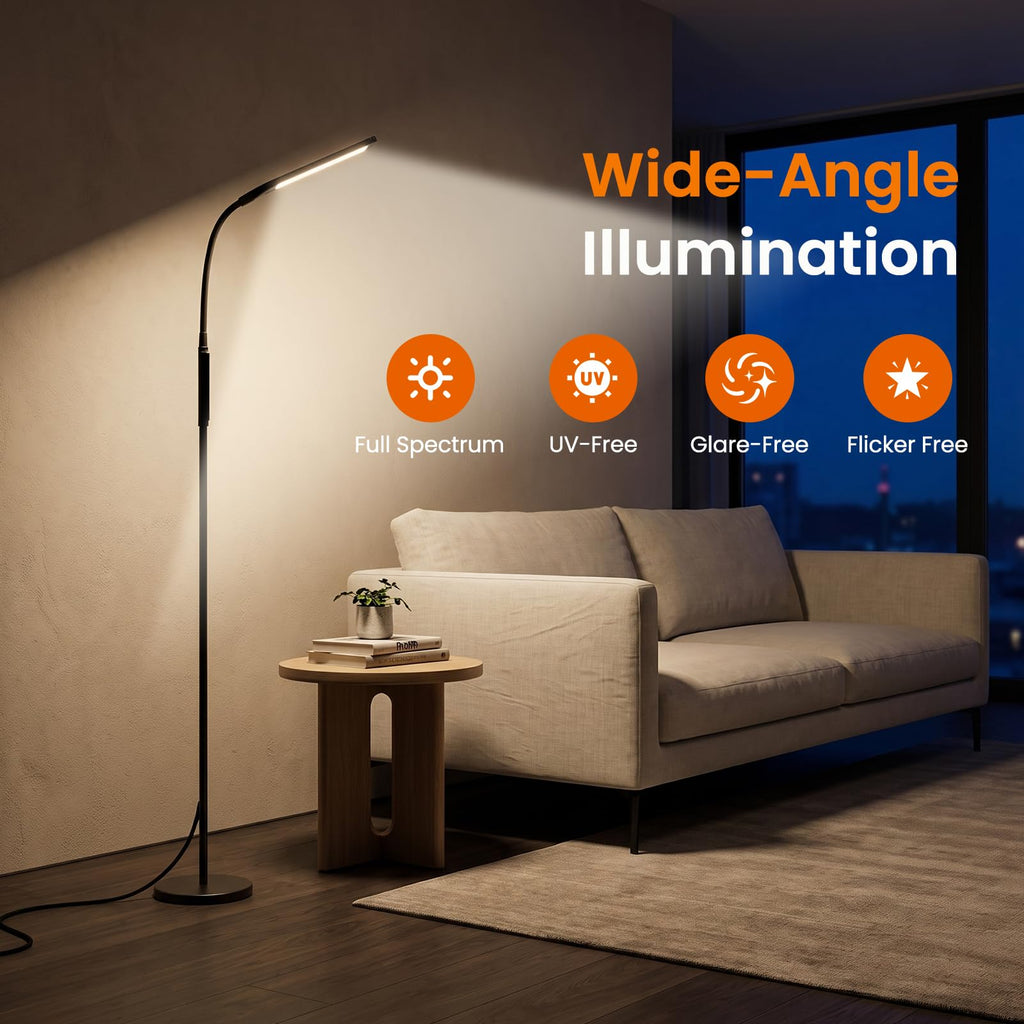 LED Floor Lamp with Remote, Standing Reading Lamp 4 Color Temperatures 3000K-5500K & 5 Brightness Dimmable, Gooseneck