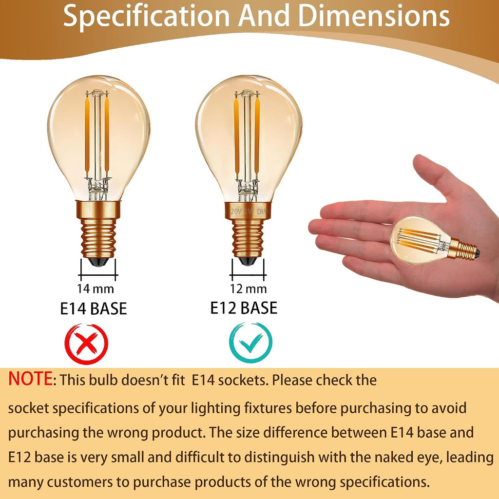 G45 Amber LED Light Bulbs 2W 120V E12 Dimmable Globe Decorative Light Bulbs 25 watt Equivalent Vintage Edison LED