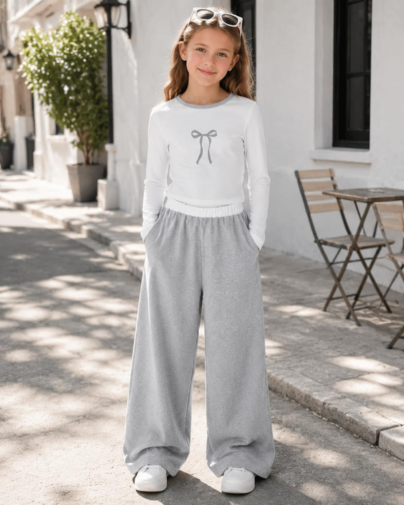 Tween Girls Clothes 2 Piece Outfit Long Sleeve Top + Wide Leg Pants Girl Trendy Clothing Set