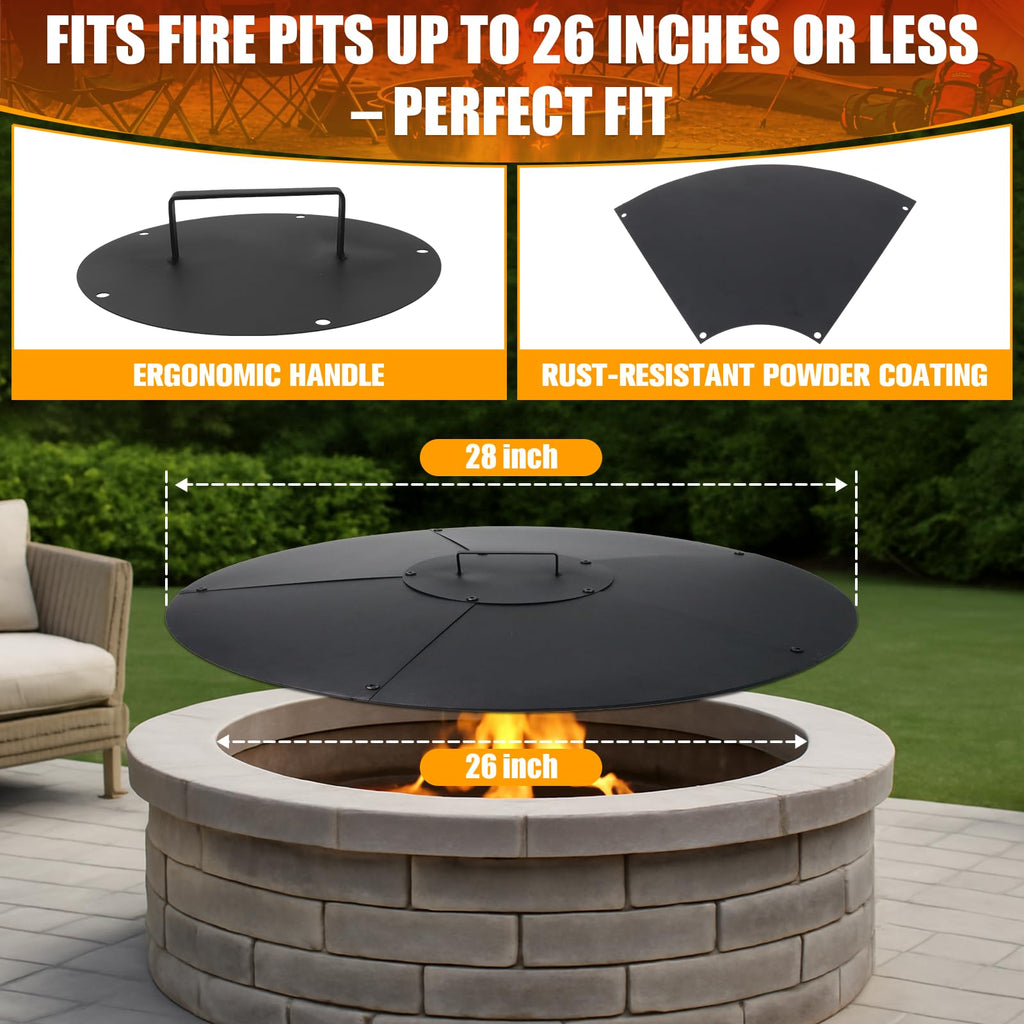 28 Inch Fire Pit Lid, Heavy-Duty Steel Fire Pit Cover