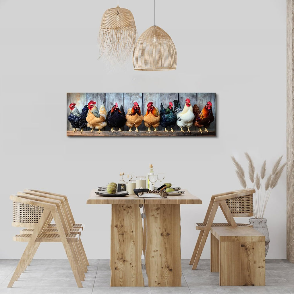 Country Chicken Canvas Wall Art Rooster Kitchen Decor Rustic Farmhouse Coop Picture Prints Decorations Colorful Farm