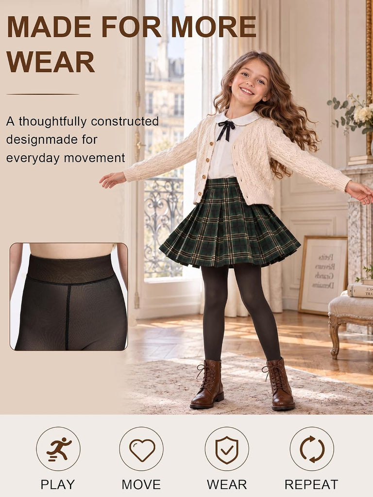 Fleece Lined Tights for Girls Thermal Warm Tights Pantyhose Fake Translucent for Kids School Uniform Leggings