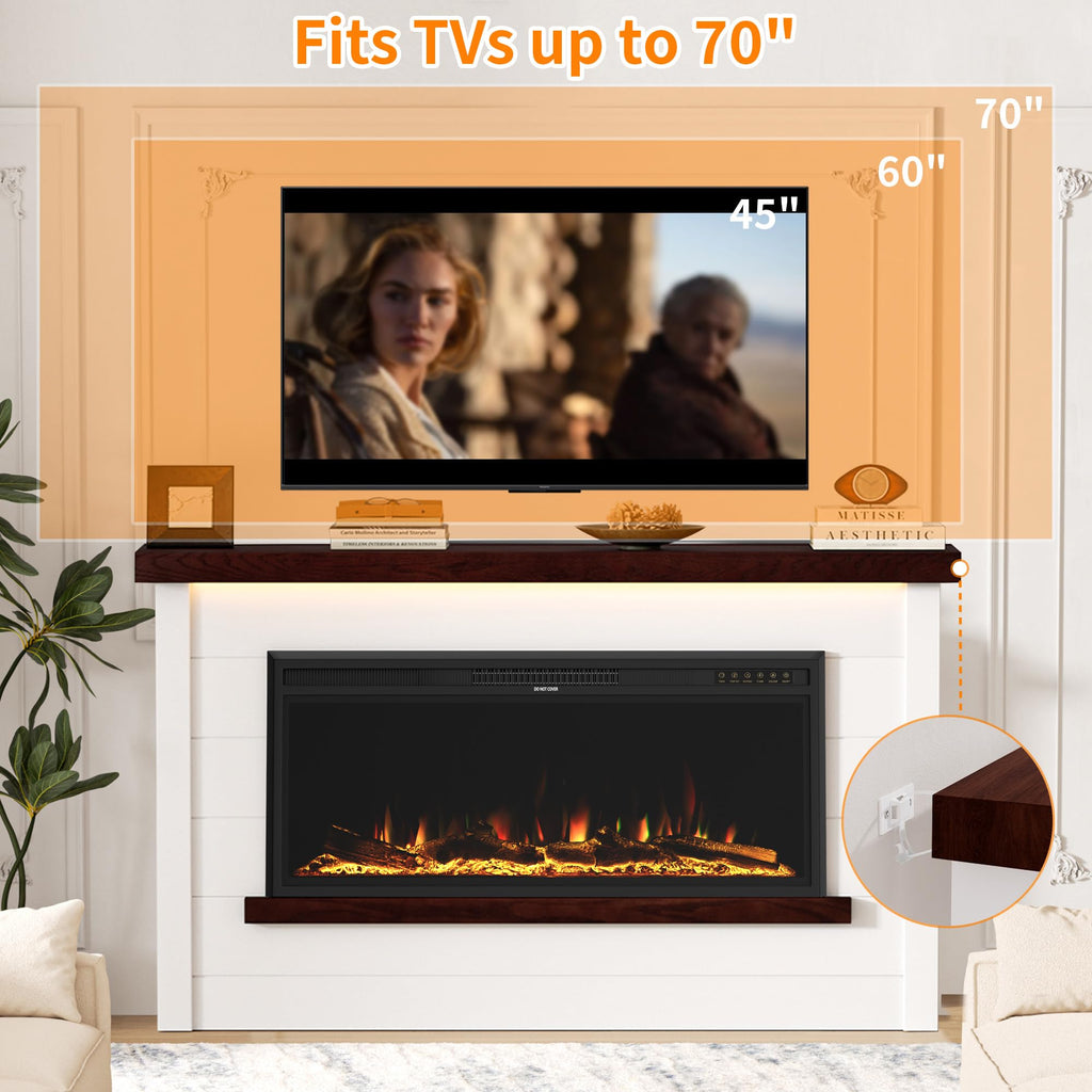 60" Electric Fireplace with Mantel, Fireplace TV Stand with 42"Electric Fireplace Heater, Shiplap-Style Surround with