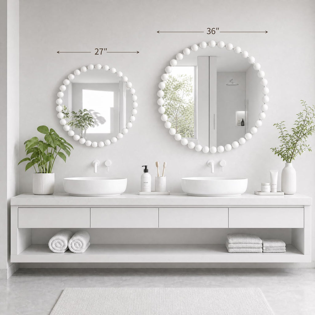 Park 36 inch White Round Mirror, Round Mirrors for Wall Decor, Metal Frame Circle Mirrors, Circle Wall Metal Art