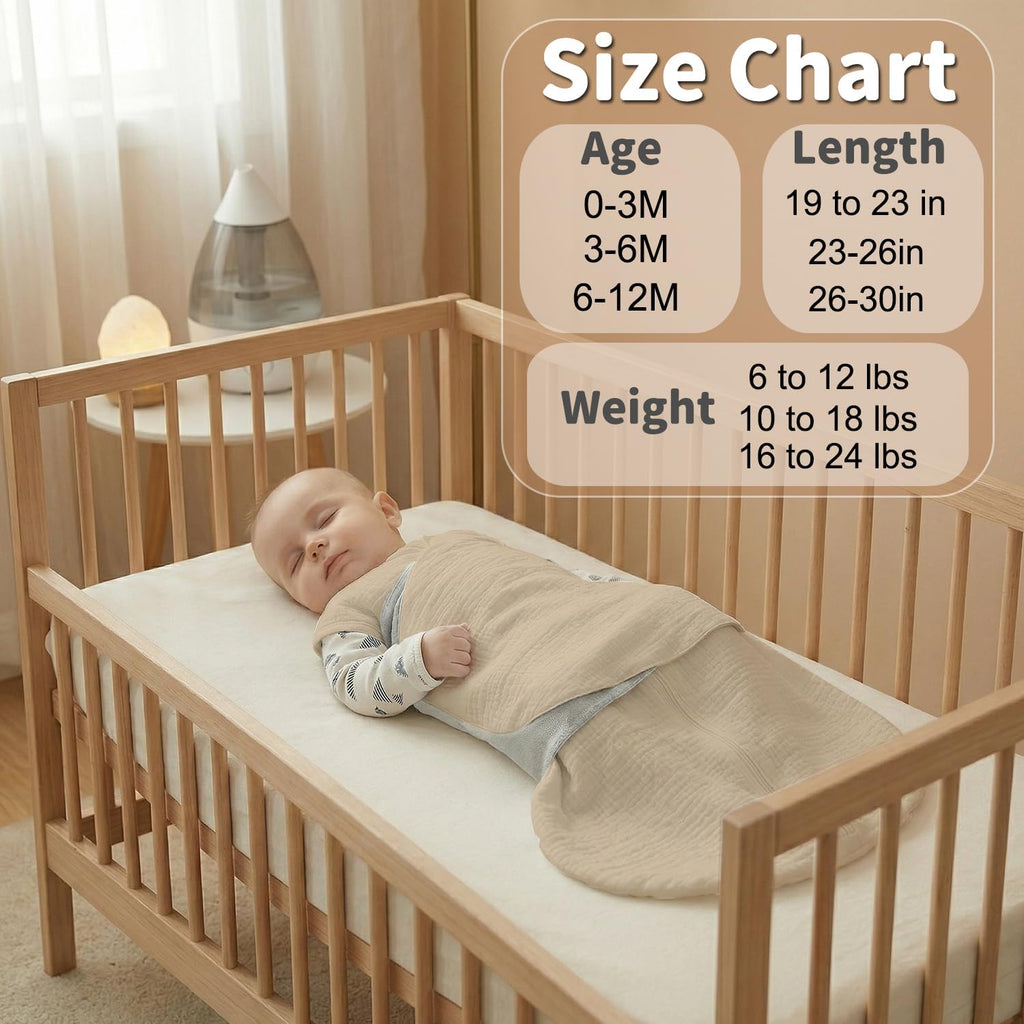 Sleep Sack Baby Swaddle,100% Muslin Cotton, Way Adjustable Wearable Blanket,Swaddling Sleeping Bag (2, Beige