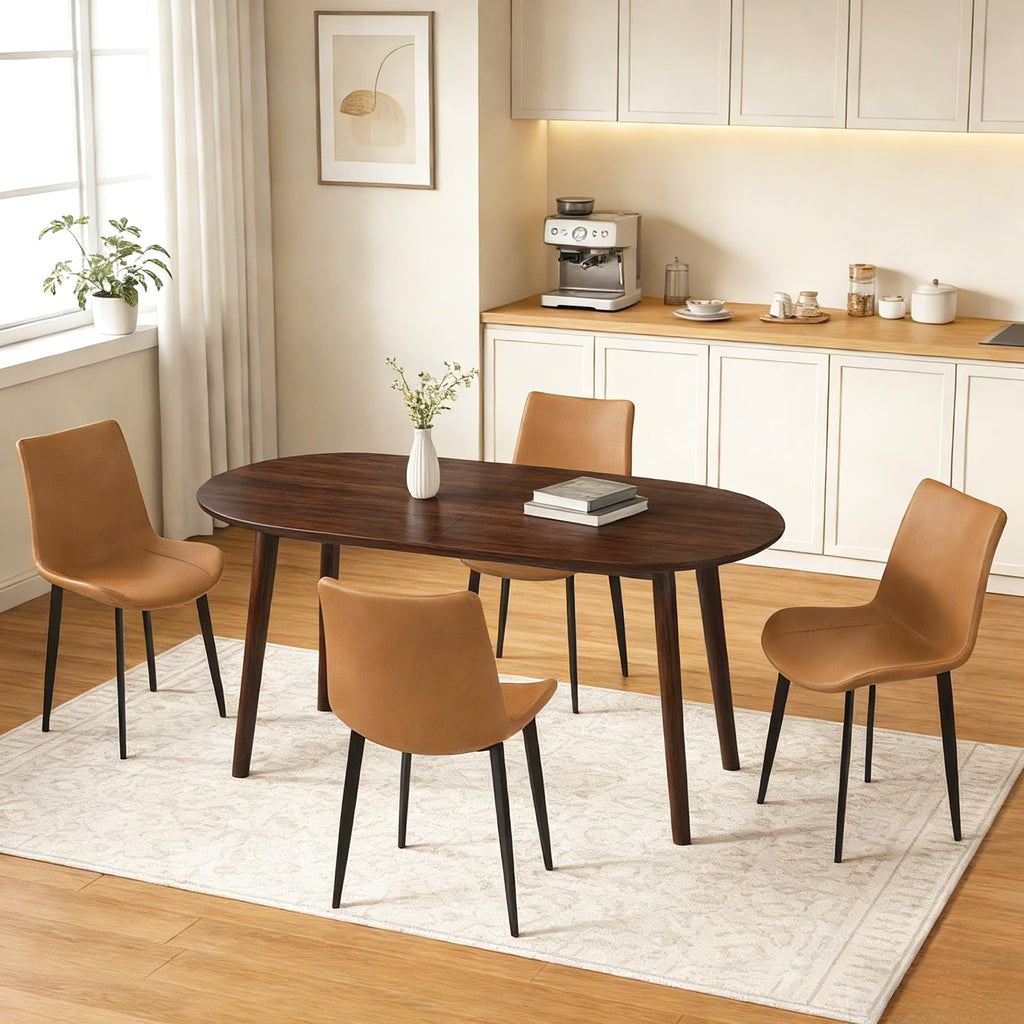 63" Oval Dining Table Set for 4 with Solid Wood Legs