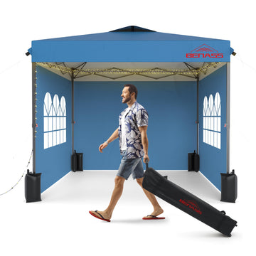 10x10 Pop Up Canopy Tent with 3 Sidewalls, Light Blue