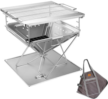 Campingmoon BBQ Grill Fire Pit Foldable Stainless Steel - Extra Large