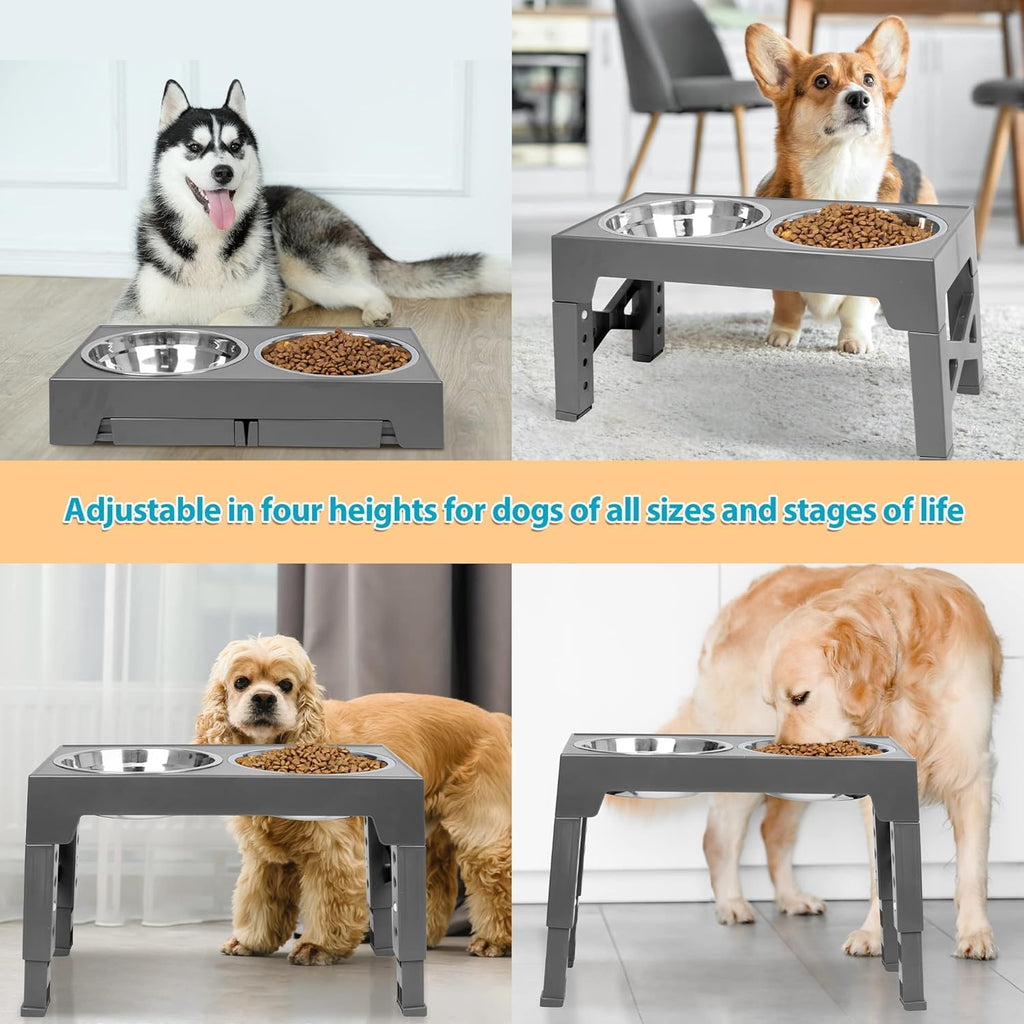 Elevated Dog Bowls with 2 Stainless Steel Dog Food Bowls, Raised Dog Bowl Adjusts to 5 Heights (3.15", 8.66"