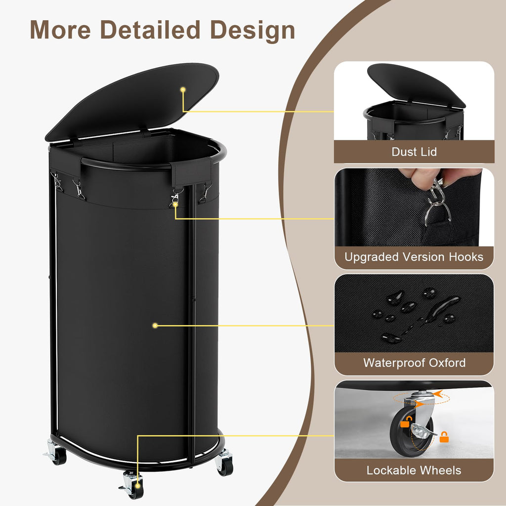 Hamper with Wheels and Lid, 100L Half Round Rolling Laundry Basket