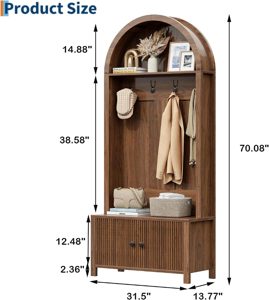Hall Tree with Bench and Shoe Storage, 4-in-1 Mudroom Entryway Coat Rack & Shoe Storage Cabinet with 4 Hooks