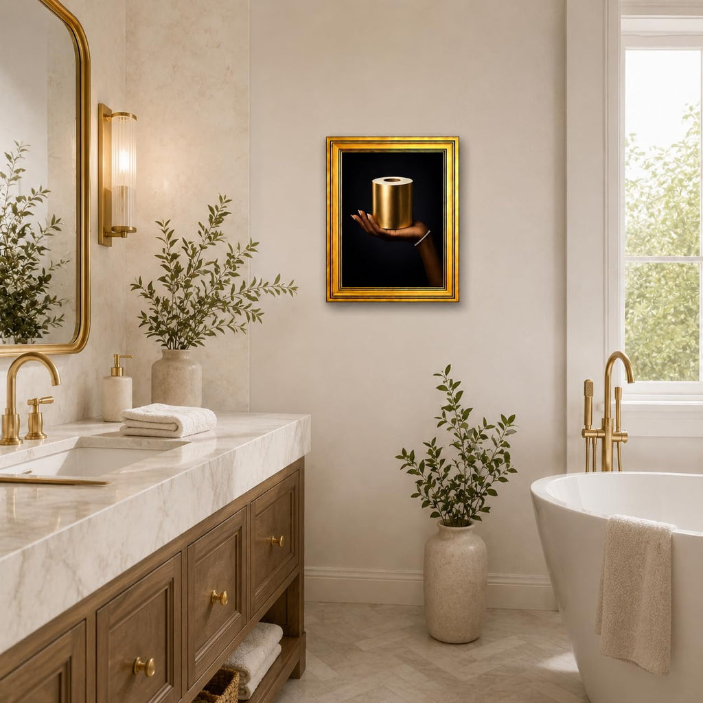 Luxury Gold Toilet Paper Wall Art Framed Canvas Print Modern Bathroom Poster Elegant Picture Gallery Artwork