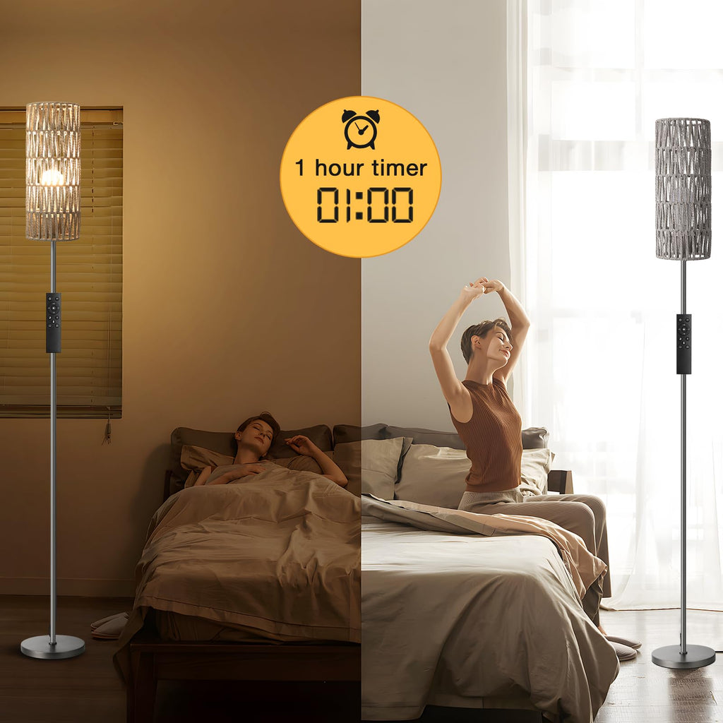 64'' Floor Lamps with Remote Control and Stepless Dimmable Colors Temperature & Brightness, Boho Grey Standing Lamp