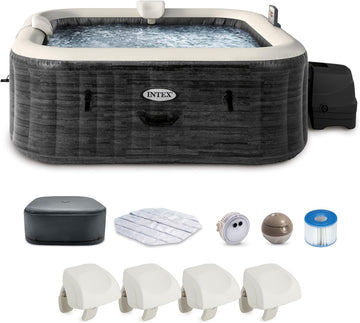 PureSpa 6 Person Inflatable Hot Tub with Energy-Efficient Spa Cover | 28451EP Greystone Deluxe: Built-in Hard Water