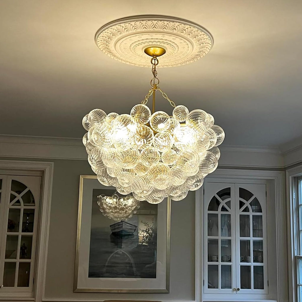 Nordic Bubble Ball Glass Chandelier 31", Gold and Clear, 9-Light